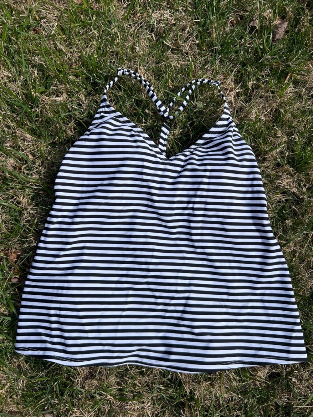 Bathing suit racerback top large (12-14) black and white vacation beach resort